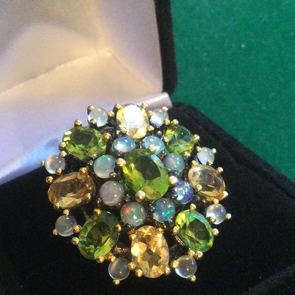 Amazing Genuine Peridot, Citrine & Opal Ring - Picture 11 of 12
